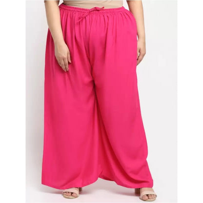 Generic Women's Plus Size Flared Fit Viscose Rayon Palazzo Trousers (Pink)