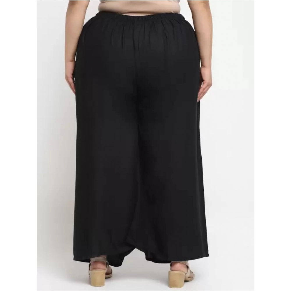 Generic Women's Plus Size Flared Fit Viscose Rayon Palazzo Trousers (Black)