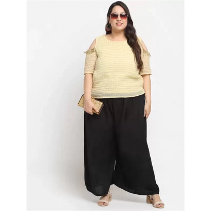 Generic Women's Plus Size Flared Fit Viscose Rayon Palazzo Trousers (Black)