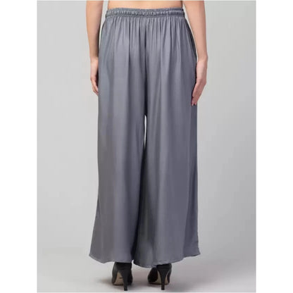 Generic Women's Plus Size Relaxed Fit Viscose Rayon Palazzo Trousers (Grey)