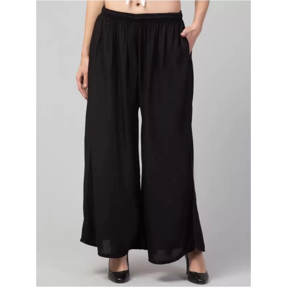 Generic Women's Plus Size Relaxed Fit Viscose Rayon Palazzo Trousers (Black)