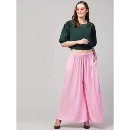 Generic Women's Plus Size Relaxed Fit Viscose Rayon Palazzo Trousers (Pink)