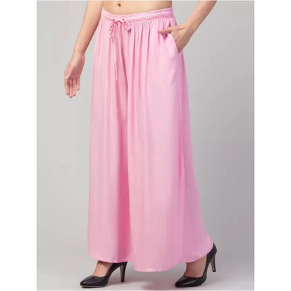 Generic Women's Plus Size Relaxed Fit Viscose Rayon Palazzo Trousers (Pink)