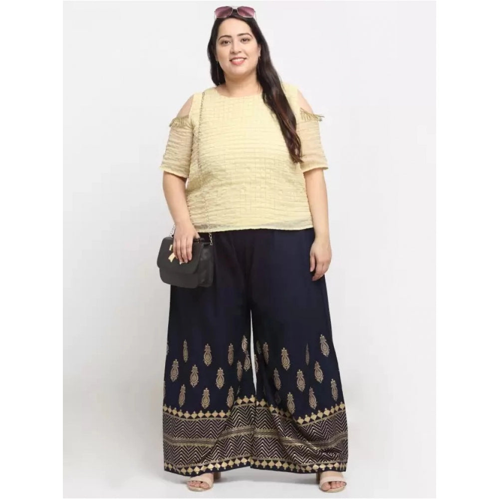 Generic Women's Plus Size Relaxed Fit Viscose Rayon Palazzo Trousers (Dark Blue)