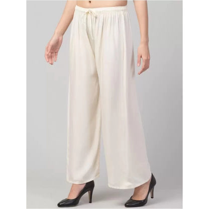 Generic Women's Plus Size Relaxed Fit Viscose Rayon Palazzo Trousers (Cream)