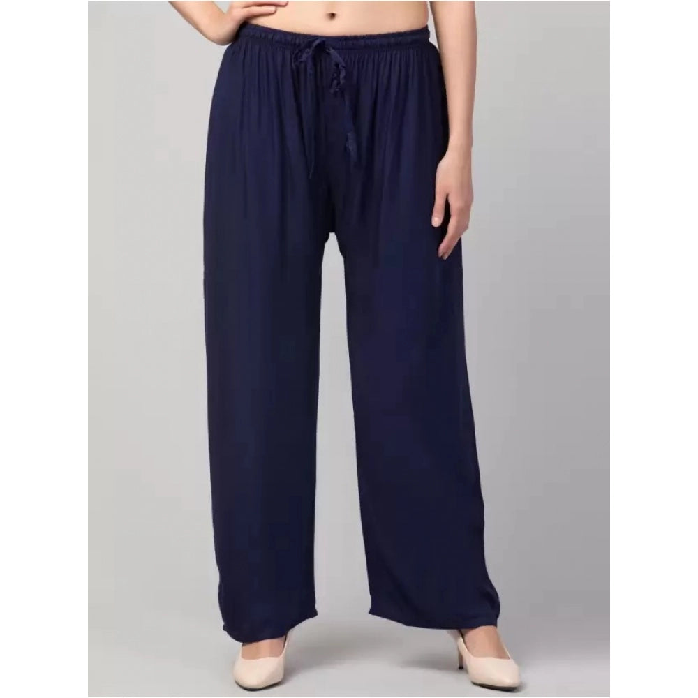 Generic Women's Plus Size Relaxed Fit Viscose Rayon Palazzo Trousers (Dark Blue)