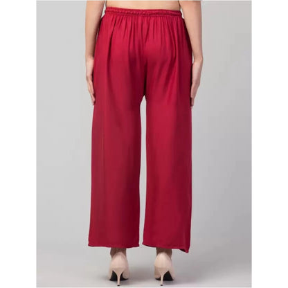 Generic Women's Plus Size Relaxed Fit Viscose Rayon Palazzo Trousers (Maroon)