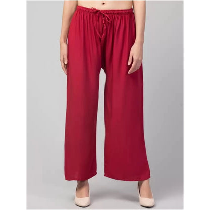 Generic Women's Plus Size Relaxed Fit Viscose Rayon Palazzo Trousers (Maroon)