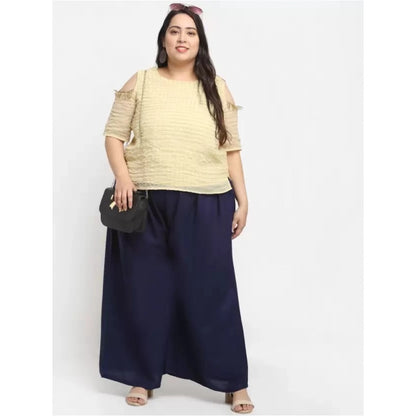 Generic Women's Plus Size Flared Fit Viscose Rayon Palazzo Trousers (Dark Blue)