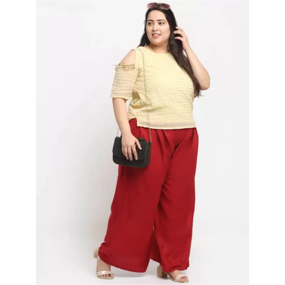 Generic Women's Plus Size Flared Fit Viscose Rayon Palazzo Trousers (Maroon)