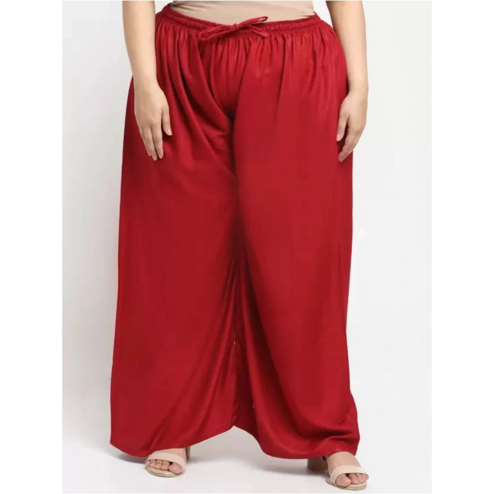 Generic Women's Plus Size Flared Fit Viscose Rayon Palazzo Trousers (Maroon)