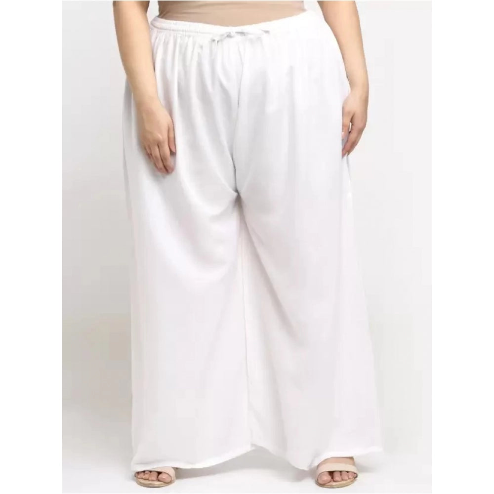 Generic Women's Plus Size Flared Fit Viscose Rayon Palazzo Trousers (White)