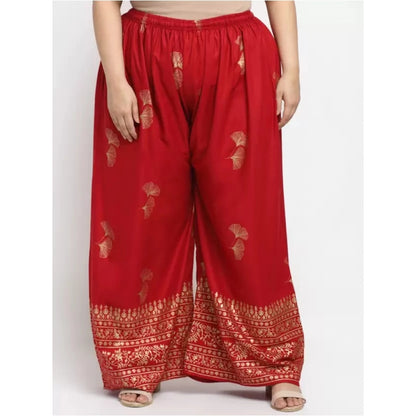 Generic Women's Plus Size Relaxed Fit Viscose Rayon Palazzo Trousers (Red)