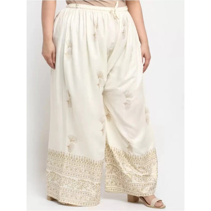 Generic Women's Plus Size Relaxed Fit Viscose Rayon Palazzo Trousers (Cream)