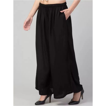 Generic Women's Plus Size Relaxed Fit Viscose Rayon Palazzo Trousers (Black)