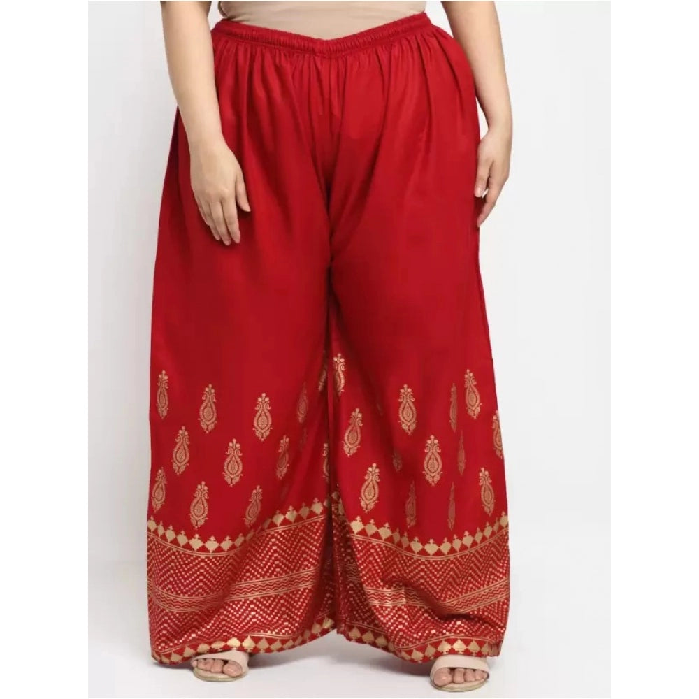 Generic Women's Plus Size Relaxed Fit Viscose Rayon Palazzo Trousers (Red)