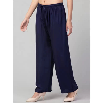 Generic Women's Plus Size Relaxed Fit Viscose Rayon Palazzo Trousers (Dark Blue)