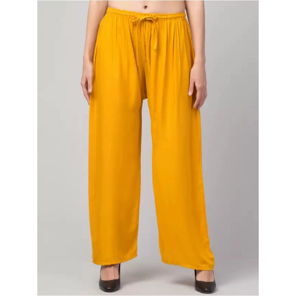 Generic Women's Plus Size Relaxed Fit Viscose Rayon Palazzo Trousers (Yellow)