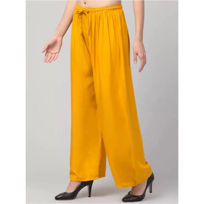 Generic Women's Plus Size Relaxed Fit Viscose Rayon Palazzo Trousers (Yellow)