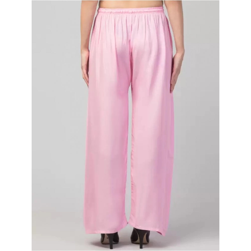 Generic Women's Plus Size Relaxed Fit Viscose Rayon Palazzo Trousers (Pink)