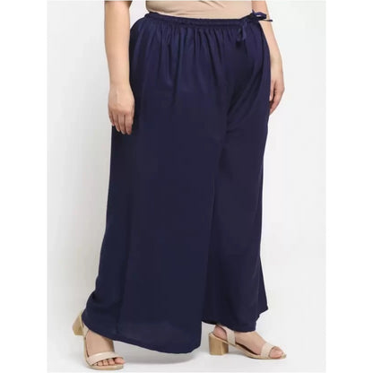 Generic Women's Plus Size Flared Fit Viscose Rayon Palazzo Trousers (Dark Blue)