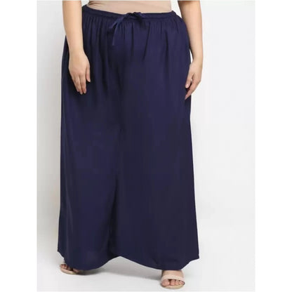 Generic Women's Plus Size Flared Fit Viscose Rayon Palazzo Trousers (Dark Blue)