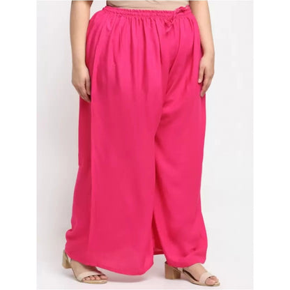 Generic Women's Plus Size Flared Fit Viscose Rayon Palazzo Trousers (Pink)