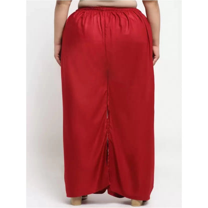 Generic Women's Plus Size Flared Fit Viscose Rayon Palazzo Trousers (Maroon)