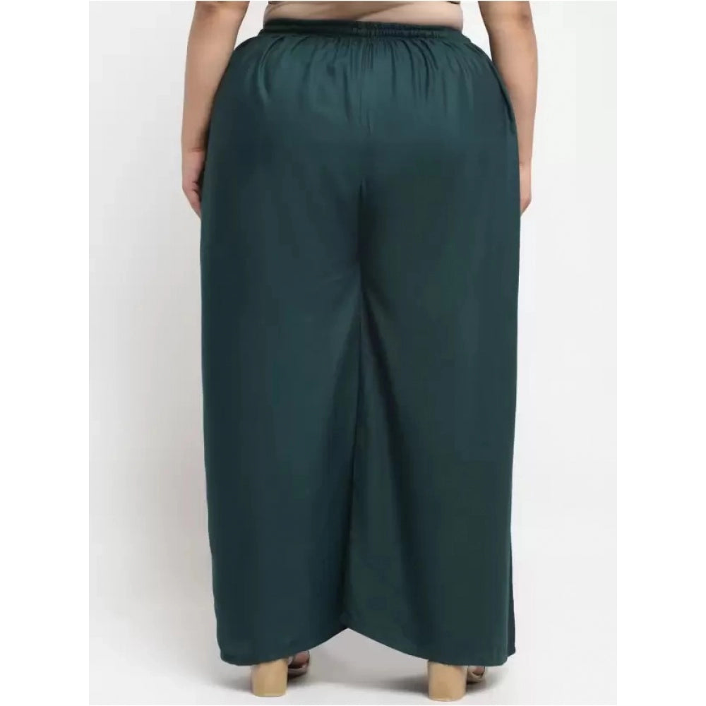 Generic Women's Plus Size Flared Fit Viscose Rayon Palazzo Trousers (Dark Green)