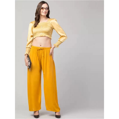 Generic Women's Plus Size Relaxed Fit Viscose Rayon Palazzo Trousers (Yellow)