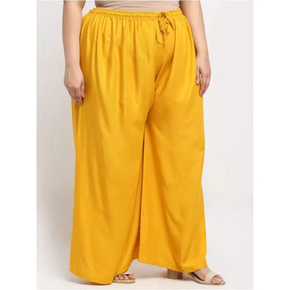 Generic Women's Plus Size Flared Fit Viscose Rayon Palazzo Trousers (Yellow)