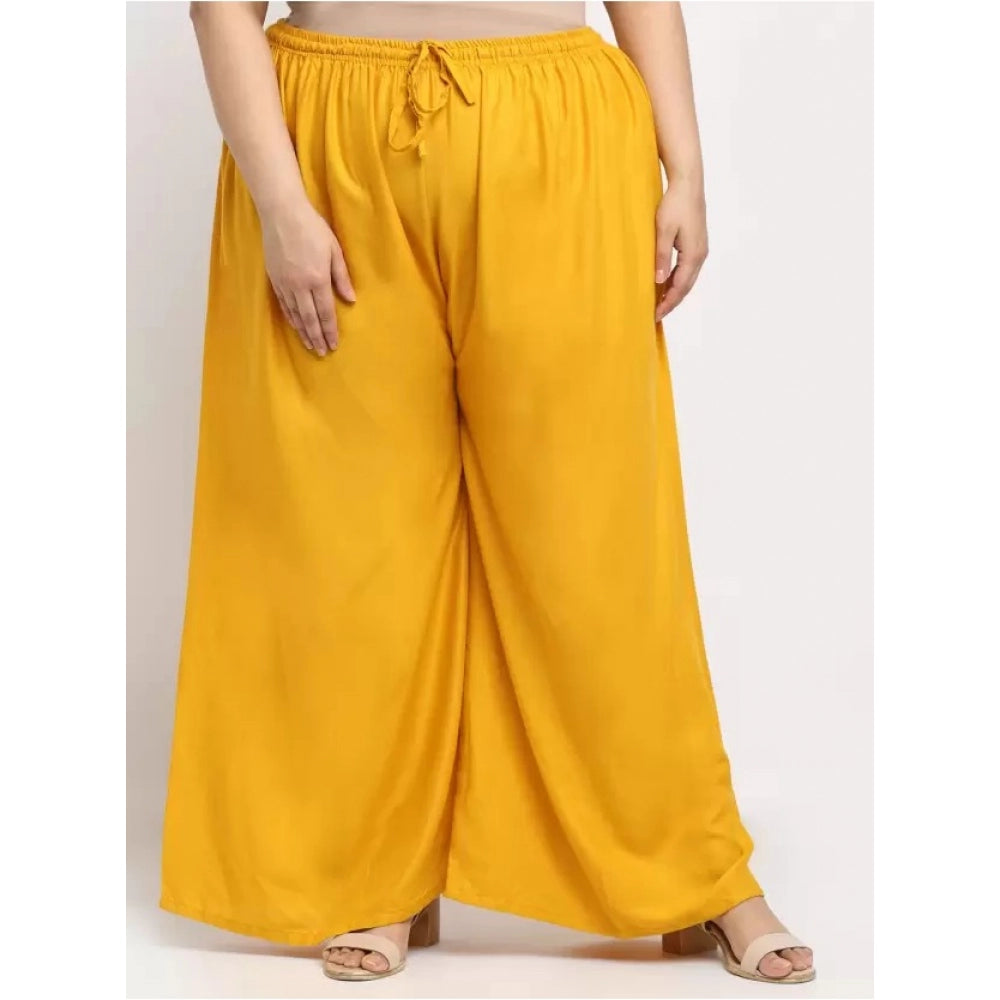 Generic Women's Plus Size Flared Fit Viscose Rayon Palazzo Trousers (Yellow)