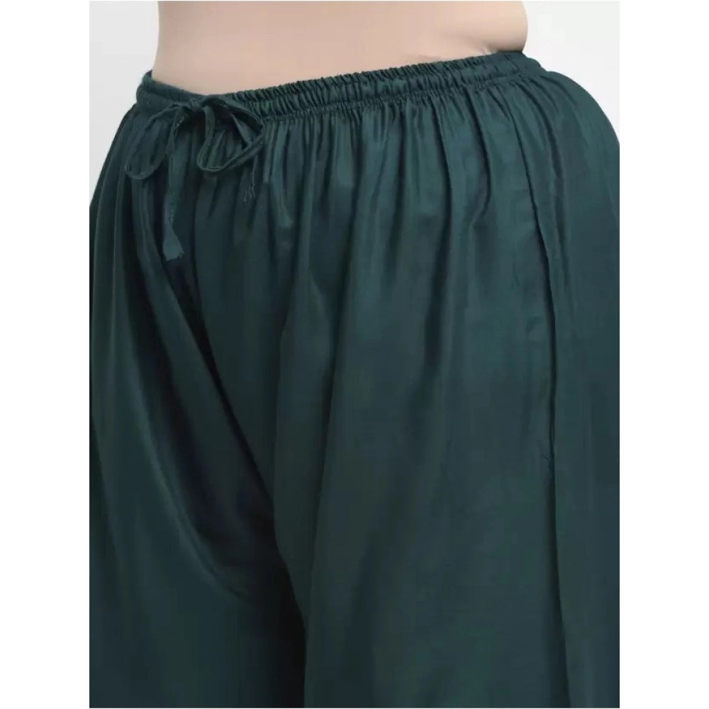 Generic Women's Plus Size Flared Fit Viscose Rayon Palazzo Trousers (Dark Green)