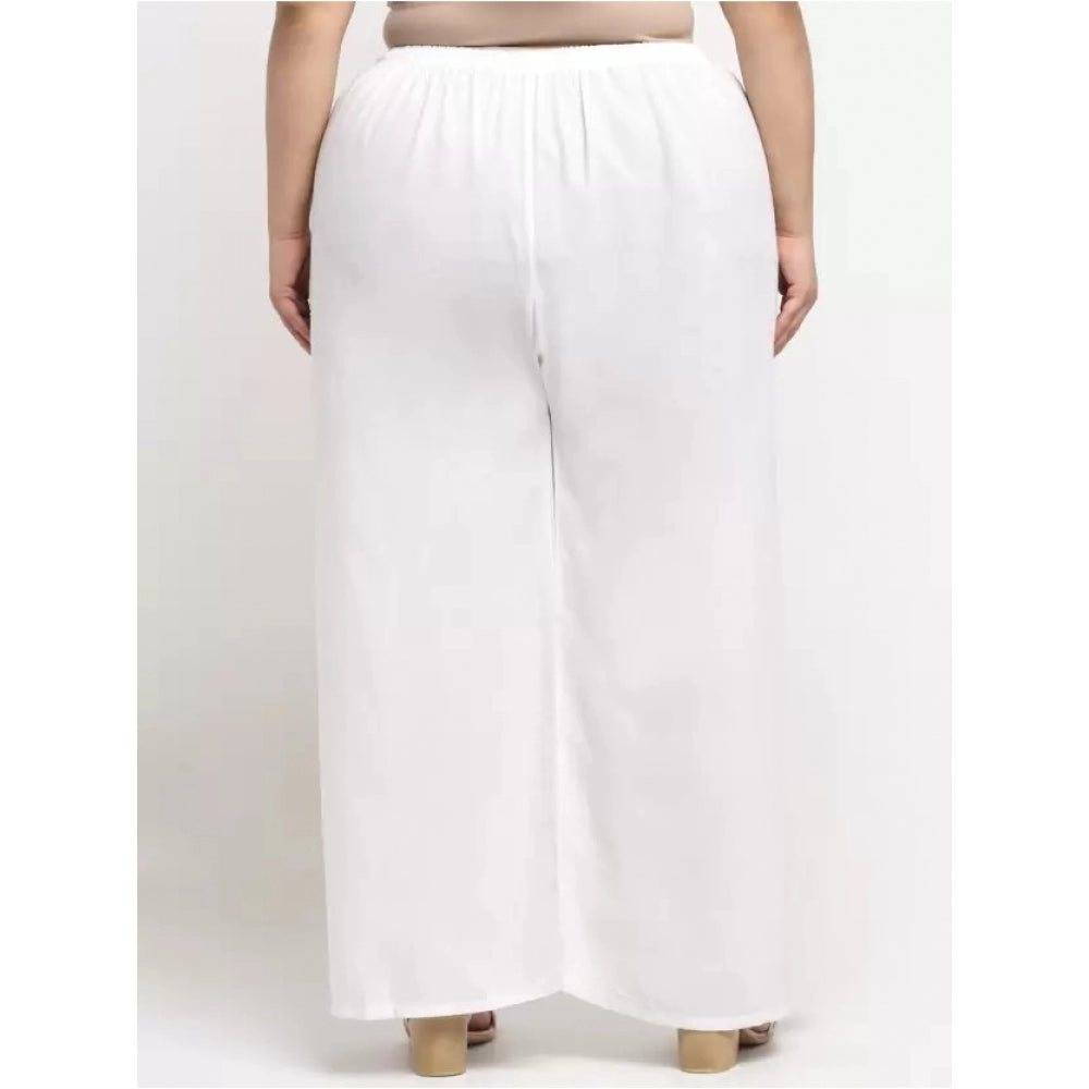 Generic Women's Plus Size Flared Fit Viscose Rayon Palazzo Trousers (White)