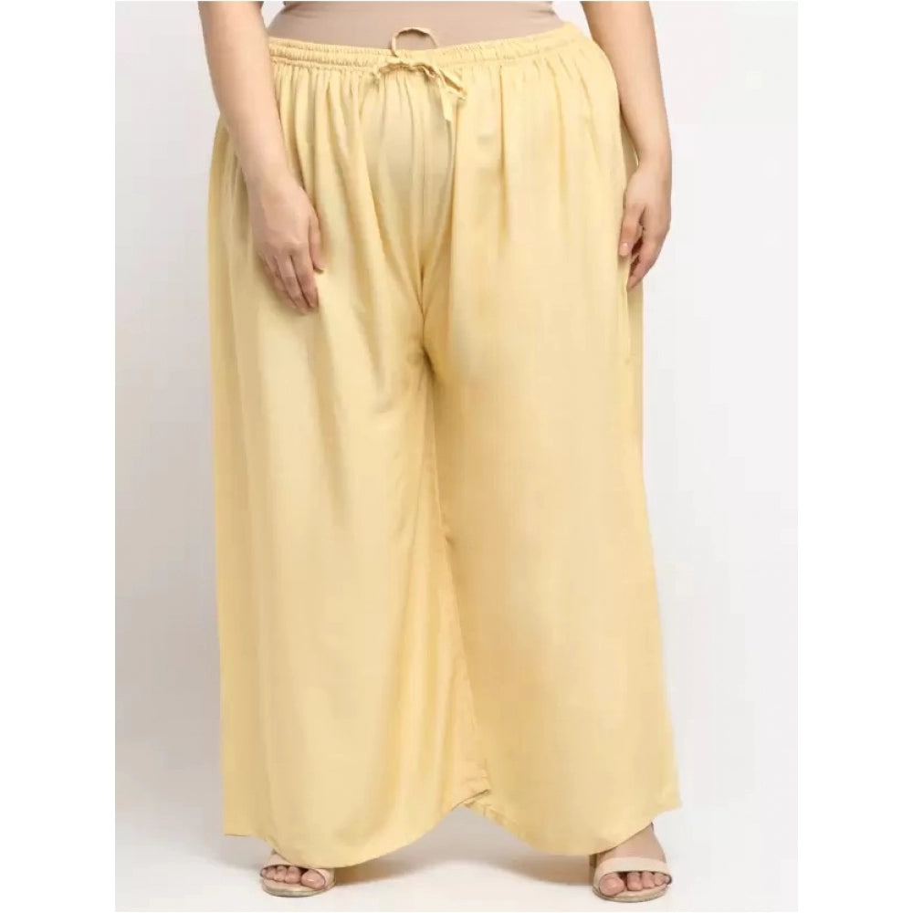 Generic Women's Plus Size Flared Fit Viscose Rayon Palazzo Trousers (Gold)