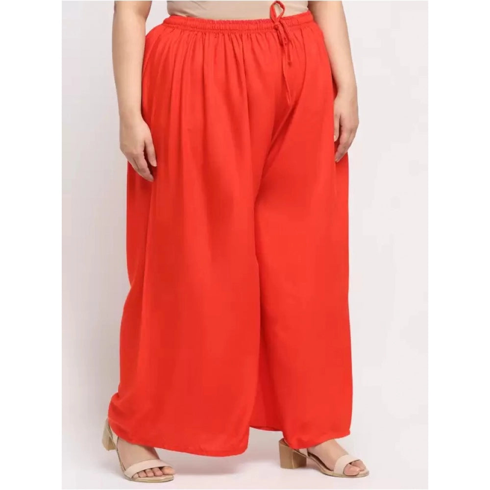 Generic Women's Plus Size Flared Fit Viscose Rayon Palazzo Trousers (Red)