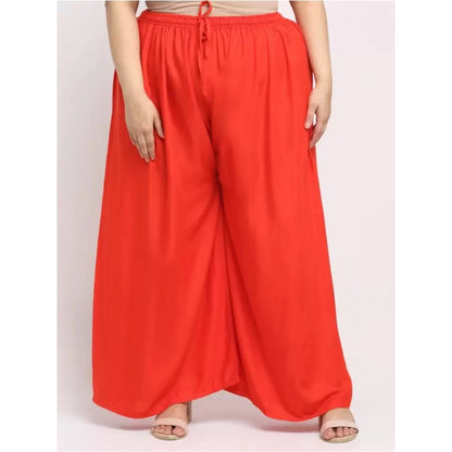 Generic Women's Plus Size Flared Fit Viscose Rayon Palazzo Trousers (Red)