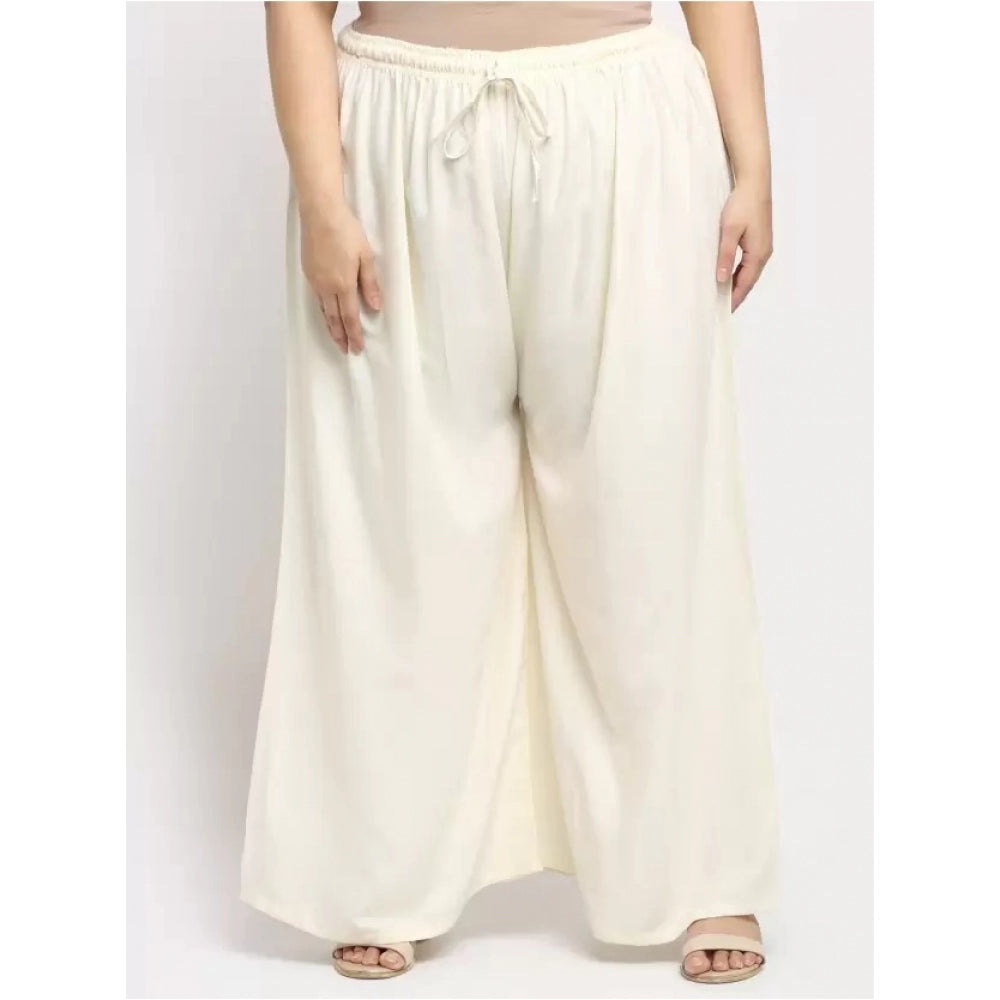 Generic Women's Plus Size Flared Fit Viscose Rayon Palazzo Trousers (Cream)