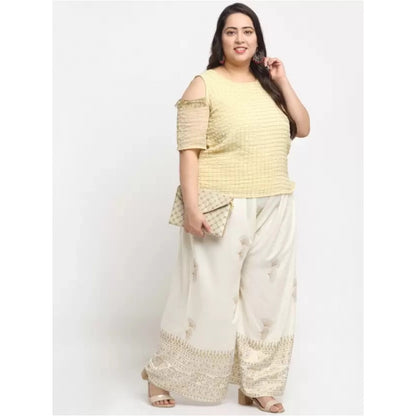 Generic Women's Plus Size Relaxed Fit Viscose Rayon Palazzo Trousers (Cream)