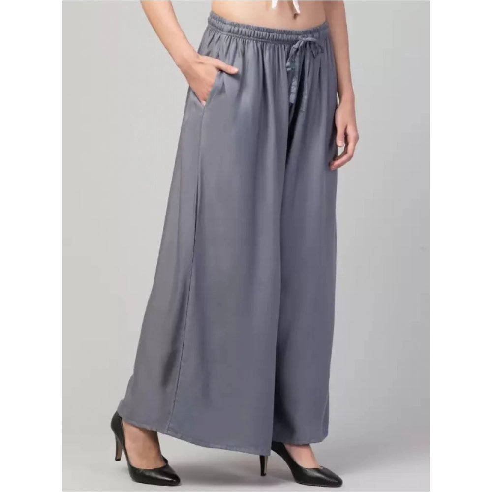 Generic Women's Plus Size Relaxed Fit Viscose Rayon Palazzo Trousers (Grey)