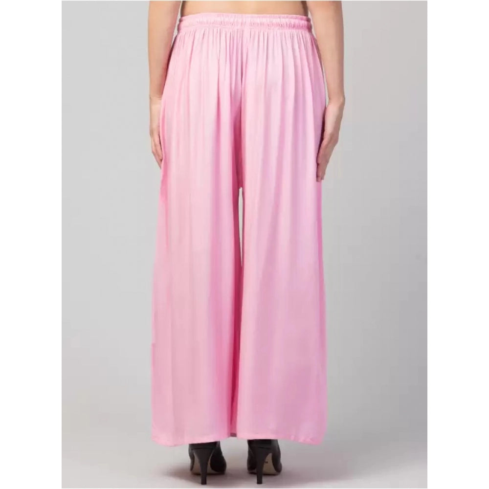 Generic Women's Plus Size Relaxed Fit Viscose Rayon Palazzo Trousers (Pink)