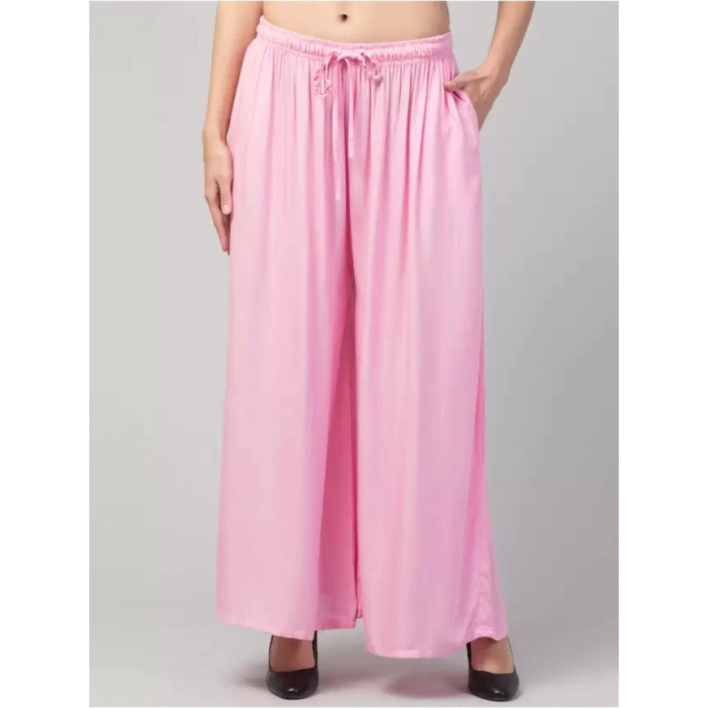 Generic Women's Plus Size Relaxed Fit Viscose Rayon Palazzo Trousers (Pink)