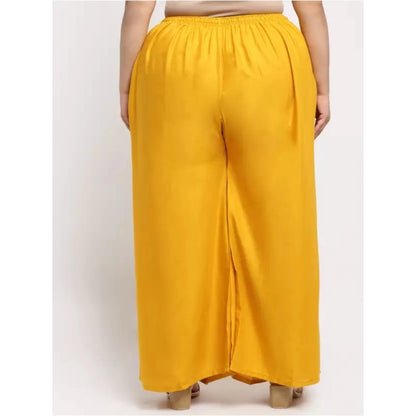 Generic Women's Plus Size Flared Fit Viscose Rayon Palazzo Trousers (Yellow)