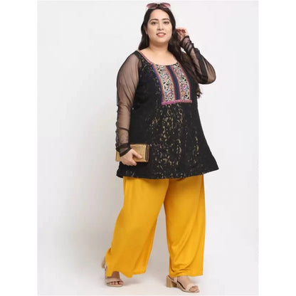 Generic Women's Plus Size Flared Fit Viscose Rayon Palazzo Trousers (Yellow)