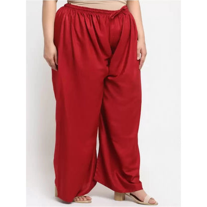 Generic Women's Plus Size Flared Fit Viscose Rayon Palazzo Trousers (Maroon)