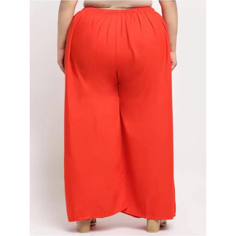 Generic Women's Plus Size Flared Fit Viscose Rayon Palazzo Trousers (Red)