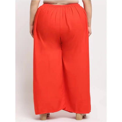 Generic Women's Plus Size Flared Fit Viscose Rayon Palazzo Trousers (Red)