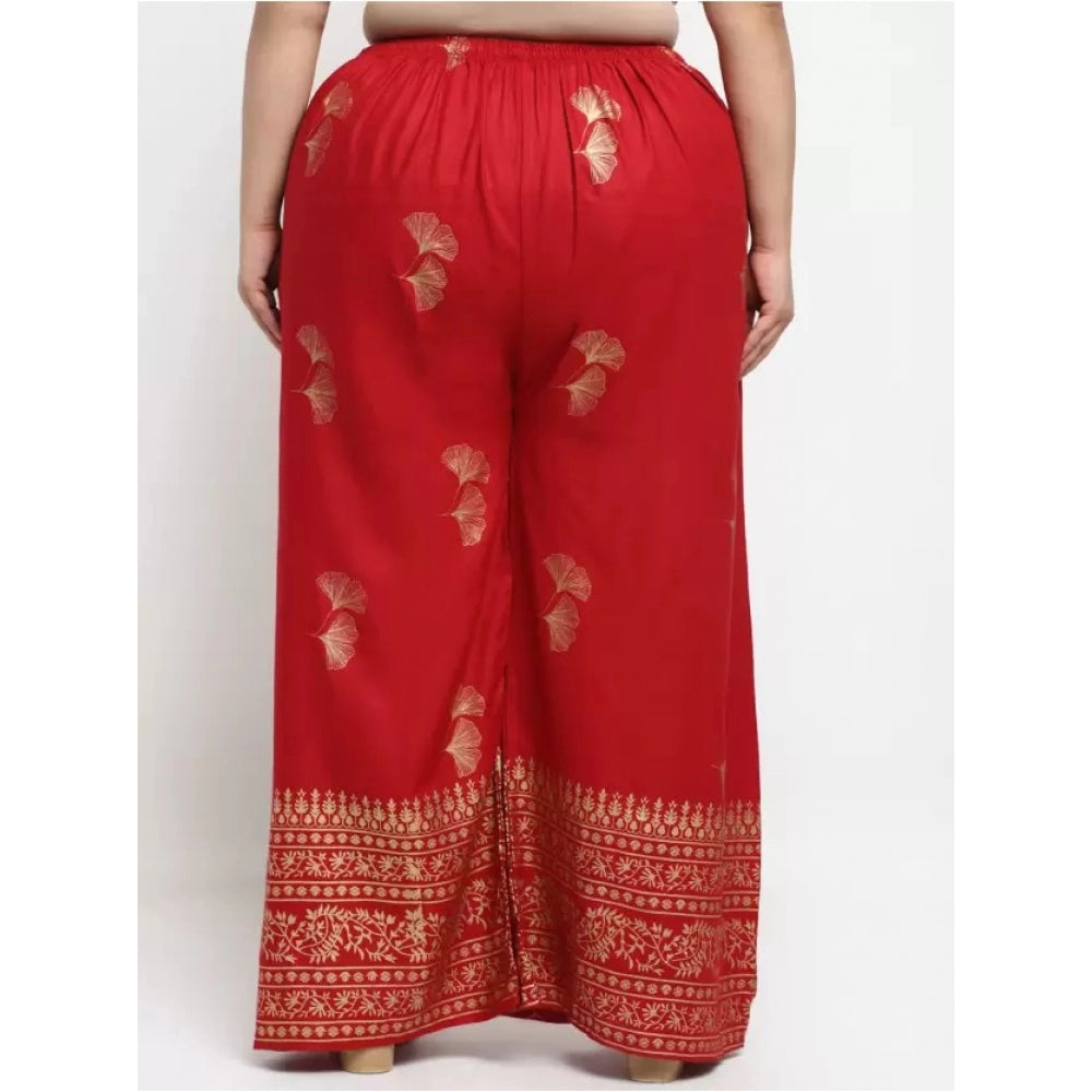 Generic Women's Plus Size Relaxed Fit Viscose Rayon Palazzo Trousers (Red)