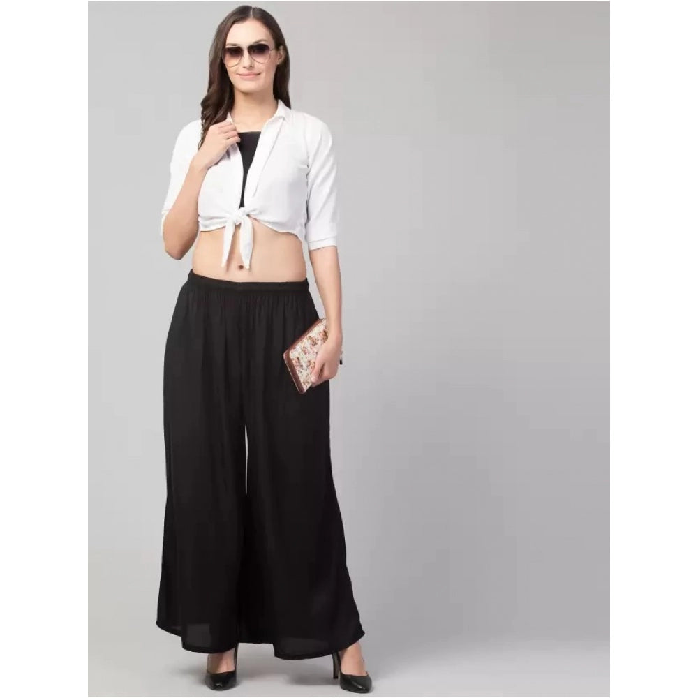 Generic Women's Plus Size Relaxed Fit Viscose Rayon Palazzo Trousers (Black)