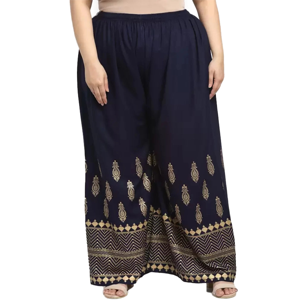 Generic Women's Plus Size Relaxed Fit Viscose Rayon Palazzo Trousers (Dark Blue)